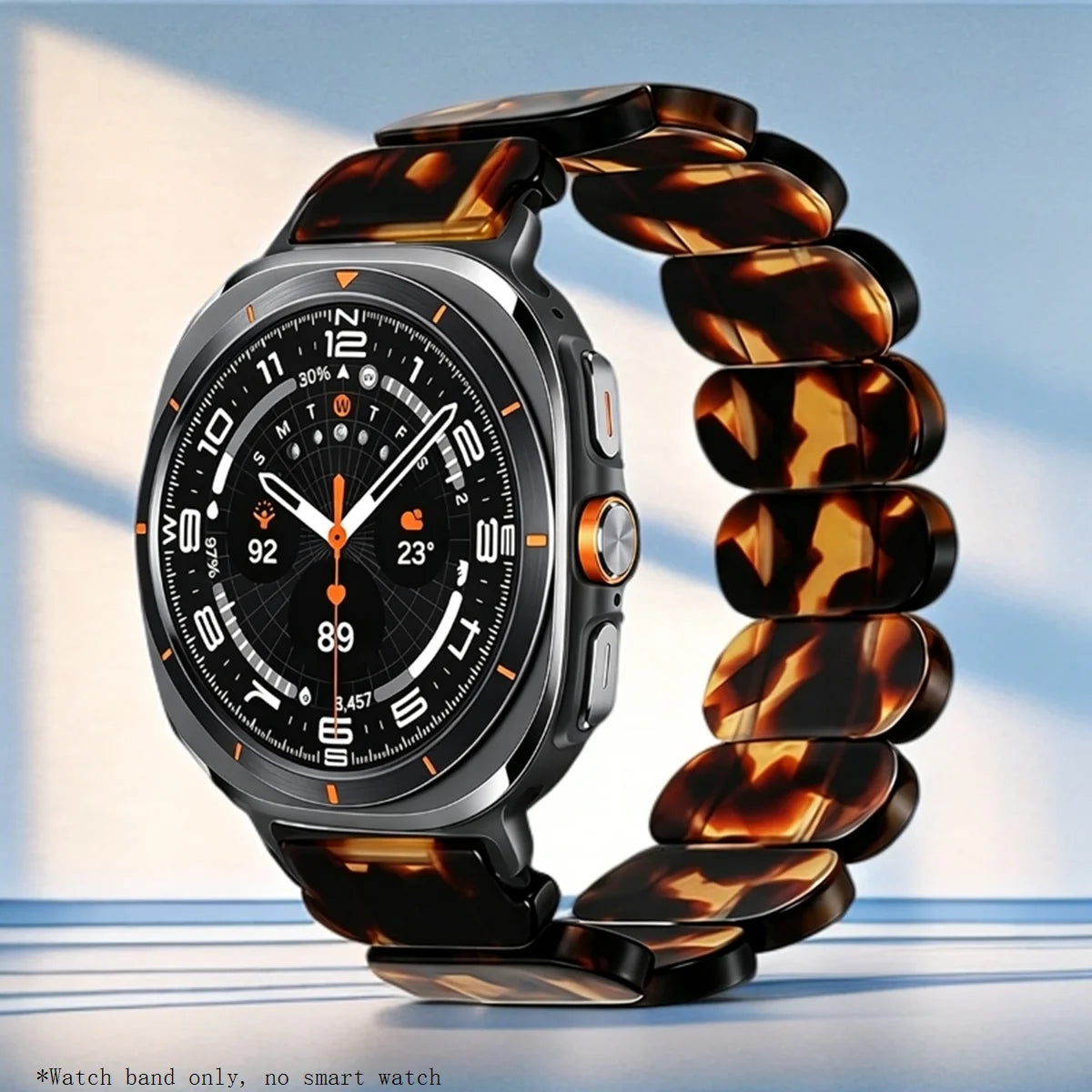 Samsung Galaxy Resin Link Watch Band – Metal Connector Watch8/Watch8 Classic/Watch9 in Hawksbill Turtle color.