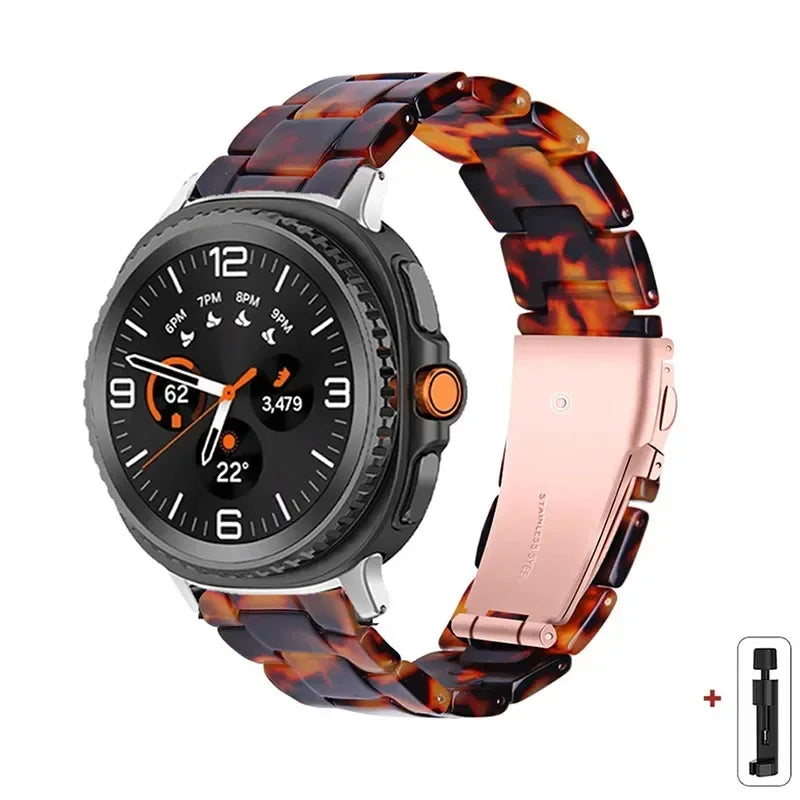 Samsung Galaxy Resin Link Watch Band - Tortoise Women Watch8/Watch8 Classic/Watch9 Ultra/Ultra2 with stylish tortoise pattern.
