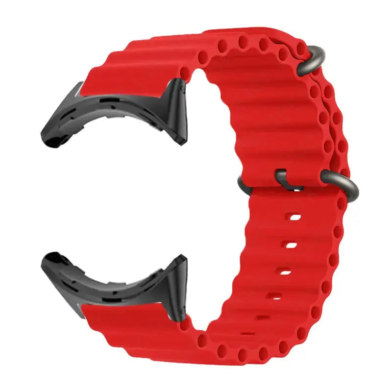 Ribbed Silicone Google Pixel Watch Band with Buckle in Red