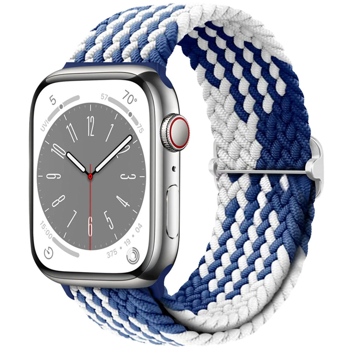 Stretch Braided Nylon Apple Watch Loop with Slider in Navy / White Stripe