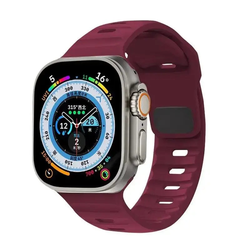 Burgundy slotted silicone Apple Watch sport band
