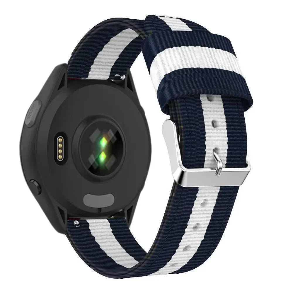 Blue / White Garmin 20/22mm Quick Release Striped Canvas Nylon Band