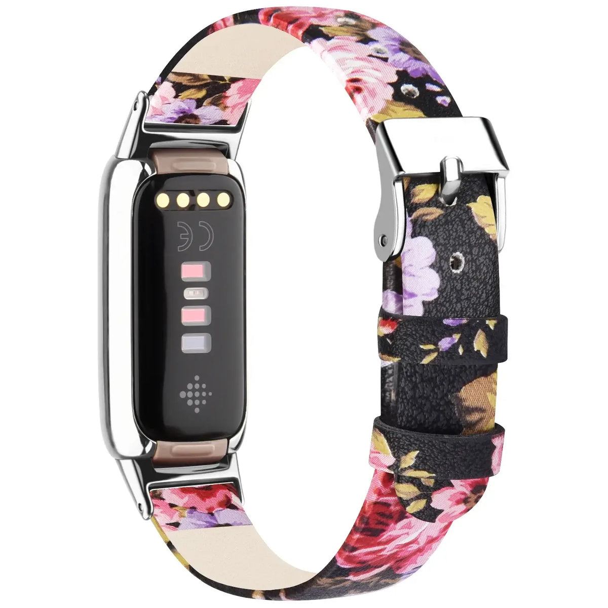 Fitbit Luxe Leather Band with Floral & Glitter Options - Black / Pink Floral