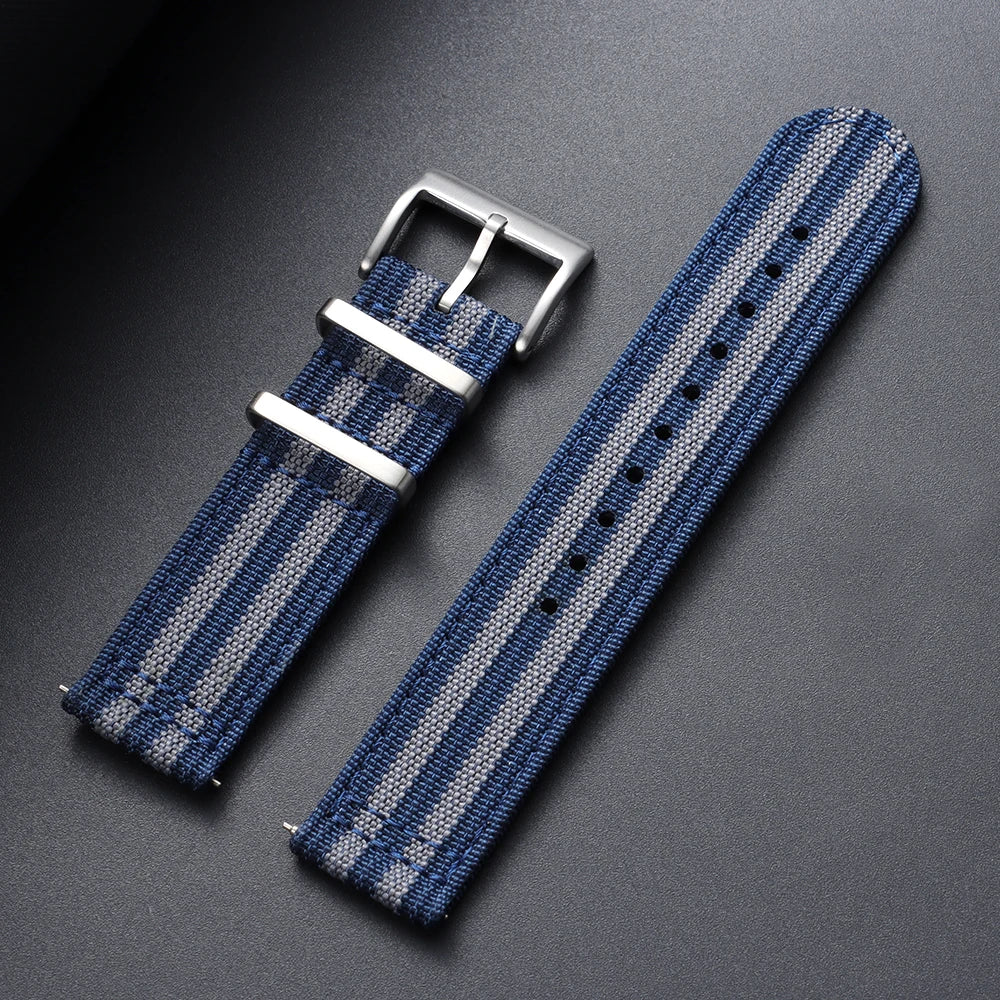 Motorola Moto Ribbed Nylon Band with Metal Keepers — Blue / Gray Stripes
