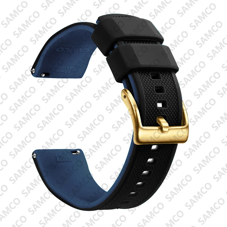 COROS Textured Silicone Watch Band with Buckle Choices - Black / Navy - Gold Buckle
