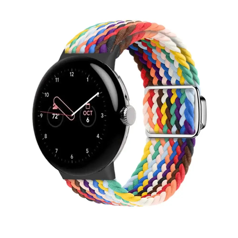 Stretch Braided Google Pixel Watch Loop with Metal Slider in Rainbow