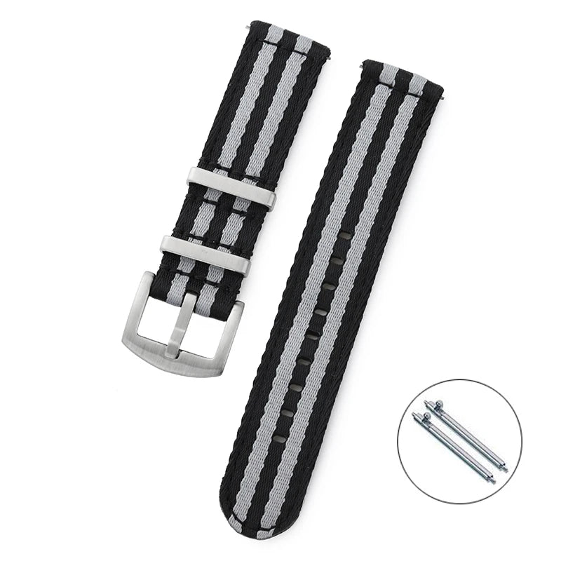 COROS Nylon Band with Rectangular Metal Keepers – Black / Gray Stripes