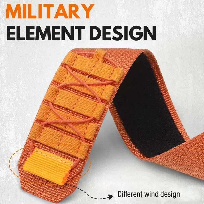 Orange band with crisscross cord detailing for Apple Watch