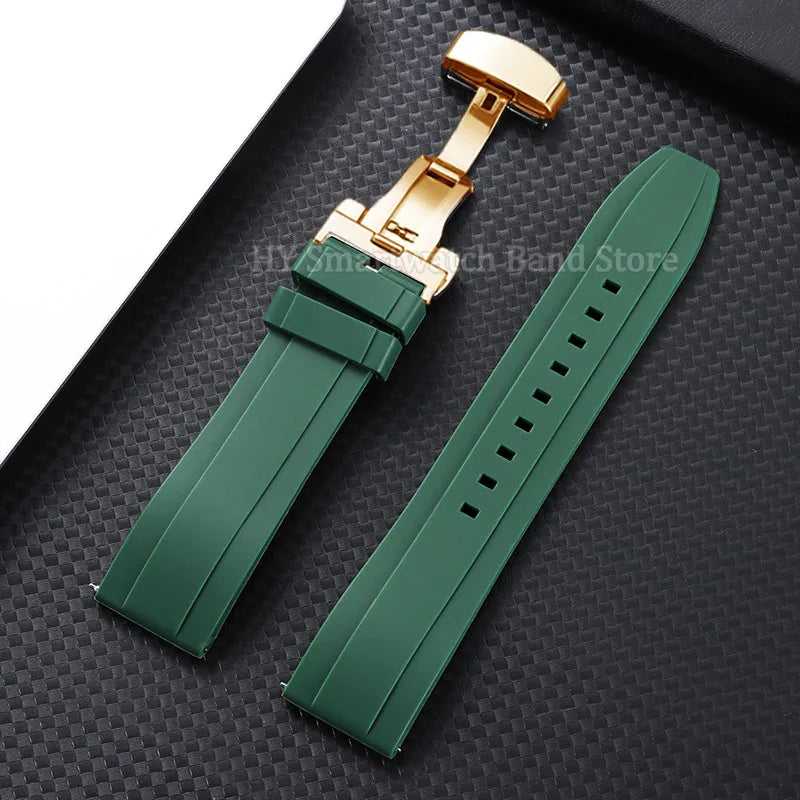 Garmin Silicone Butterfly Clasp Band in Green with Gold Clasp