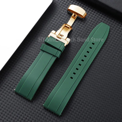 Garmin Silicone Butterfly Clasp Band in Green with Gold Clasp