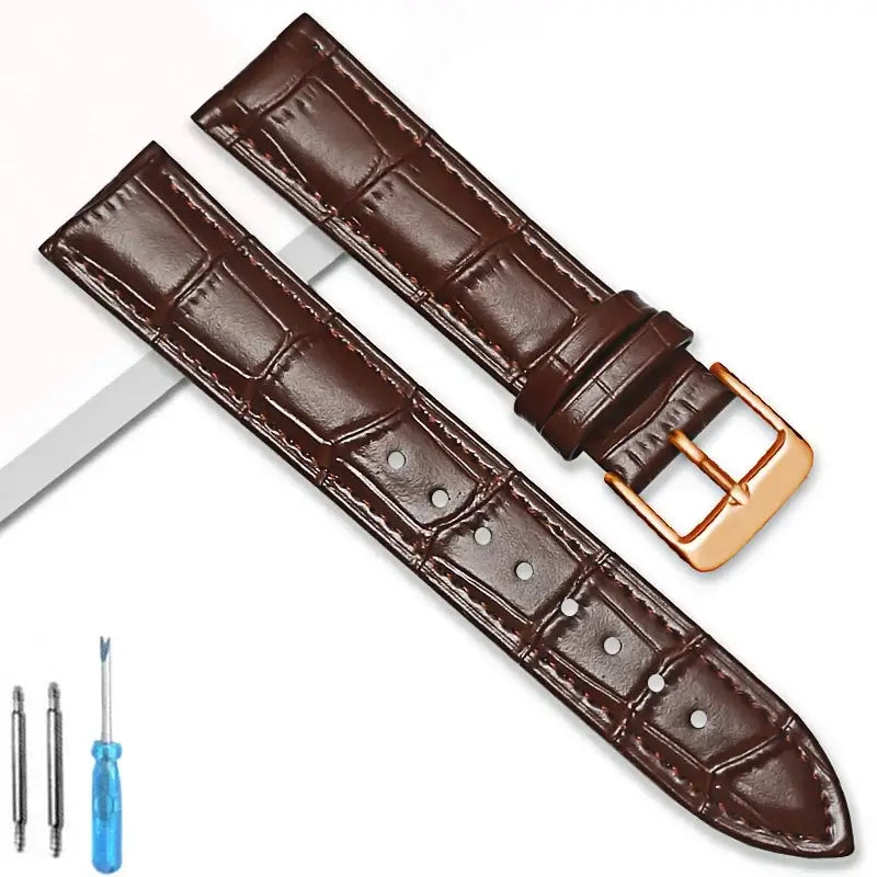 Crocodile-Embossed Leather Buckle Band in Dark Brown / Rose Gold Buckle for compatible Huawei watches