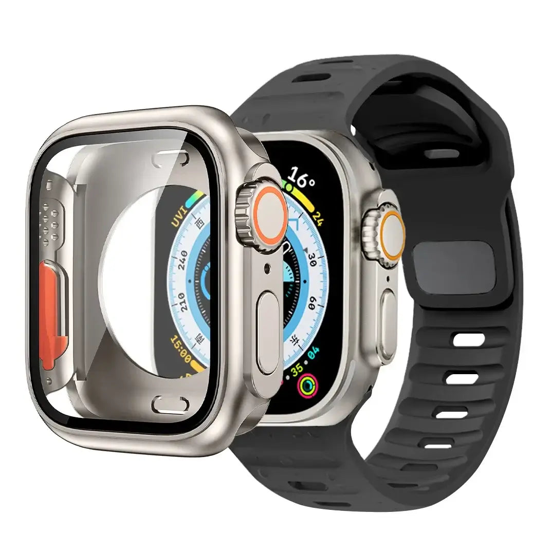 Charcoal slotted silicone Apple Watch band with coordinating case