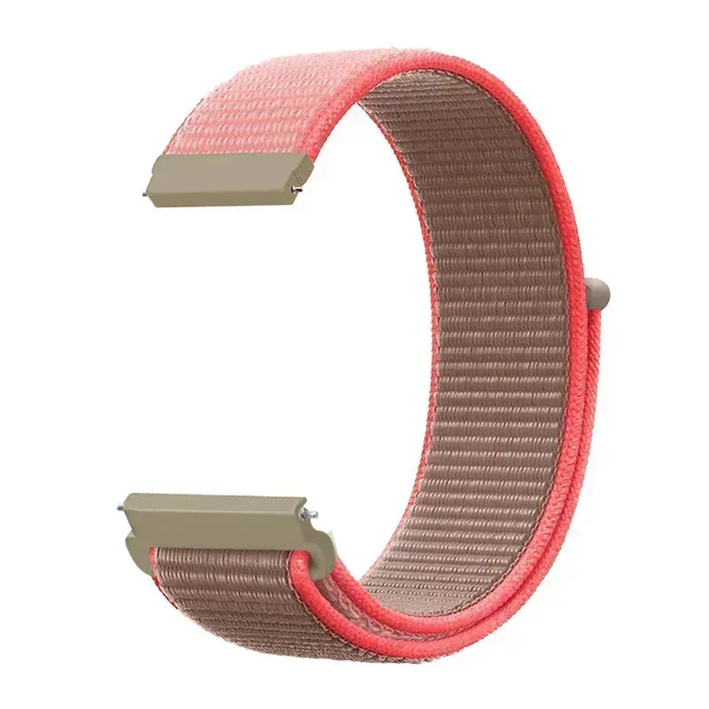 OnePlus Smartwatch Nylon Loop Band - Adjustable Velcro Sport Watch Strap in vibrant pink and brown colors.