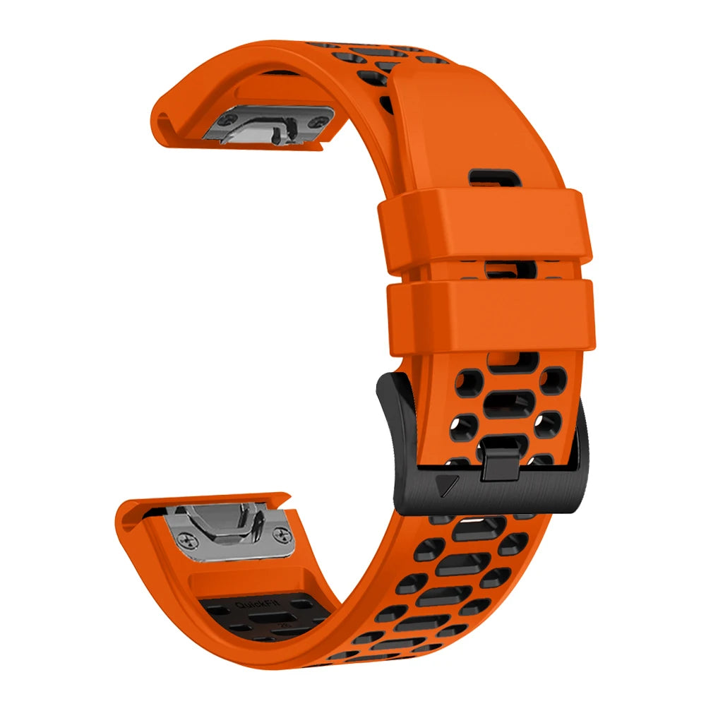 Orange / Black Garmin QuickFit 22/26mm Breathable Two-Tone Silicone Band