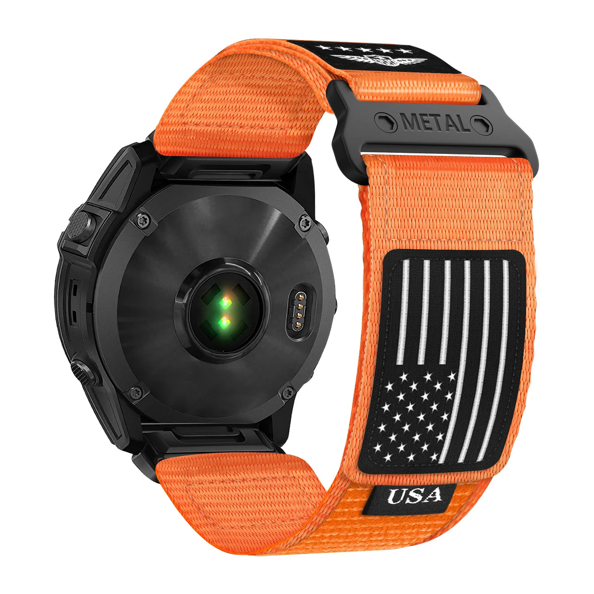 Garmin QuickFit Nylon Band with USA Flag Patch in Orange