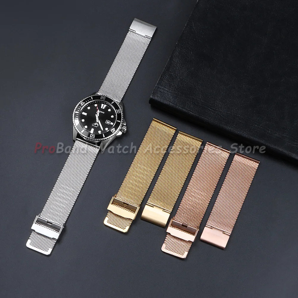 Garmin Milanese Mesh Sliding Clasp Band in silver on a watch with other colors
