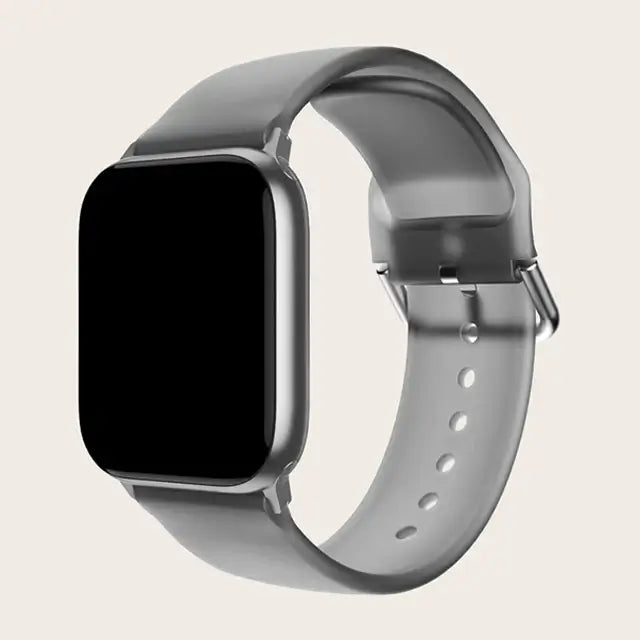 Smoke Gray Apple Watch band with buckle and adjustment holes.