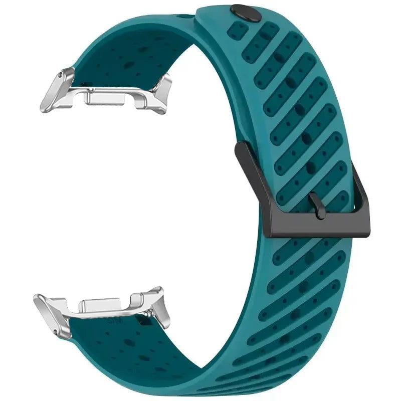 Samsung Galaxy Silicone Sport Watch Band - Watch 8/8 Classic/9 Ultra/Ultra2 Breathable in lake blue-silver color.