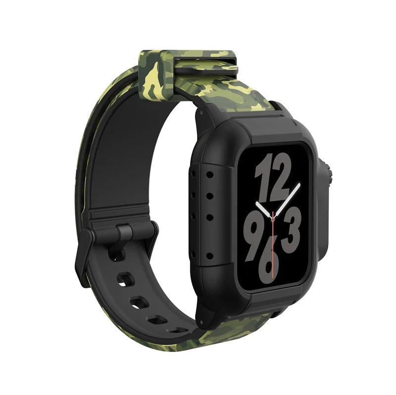 Silicone Apple Watch Band & Case - Solid, Camo & Luminous in Army Camo / Black