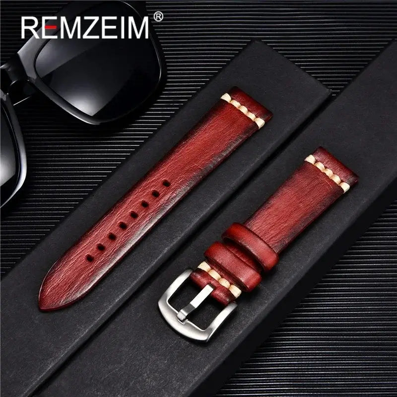 Samsung Galaxy Watch Contrast-Stitch Leather Band in Red