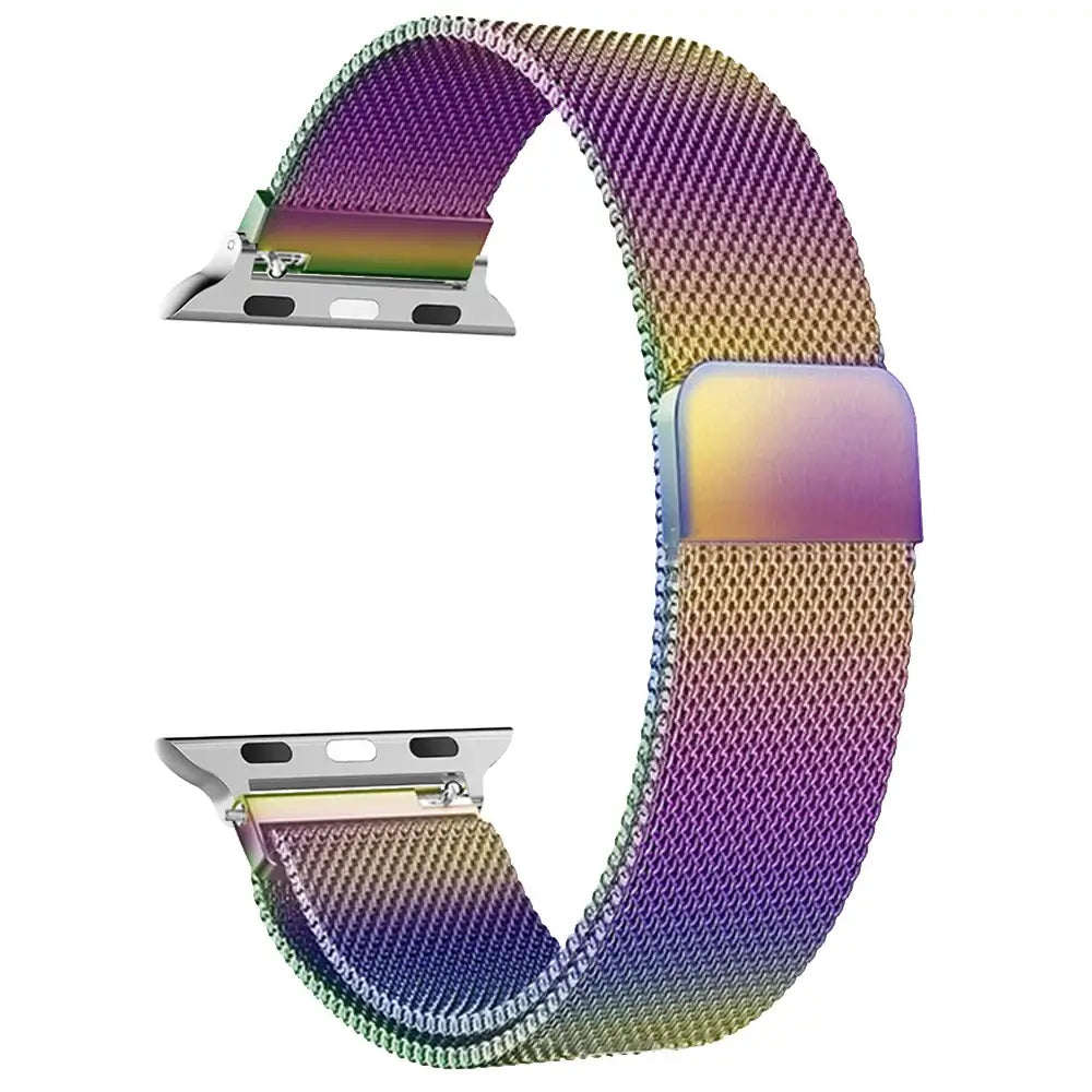 Rainbow stainless steel mesh Apple Watch band with magnetic closure
