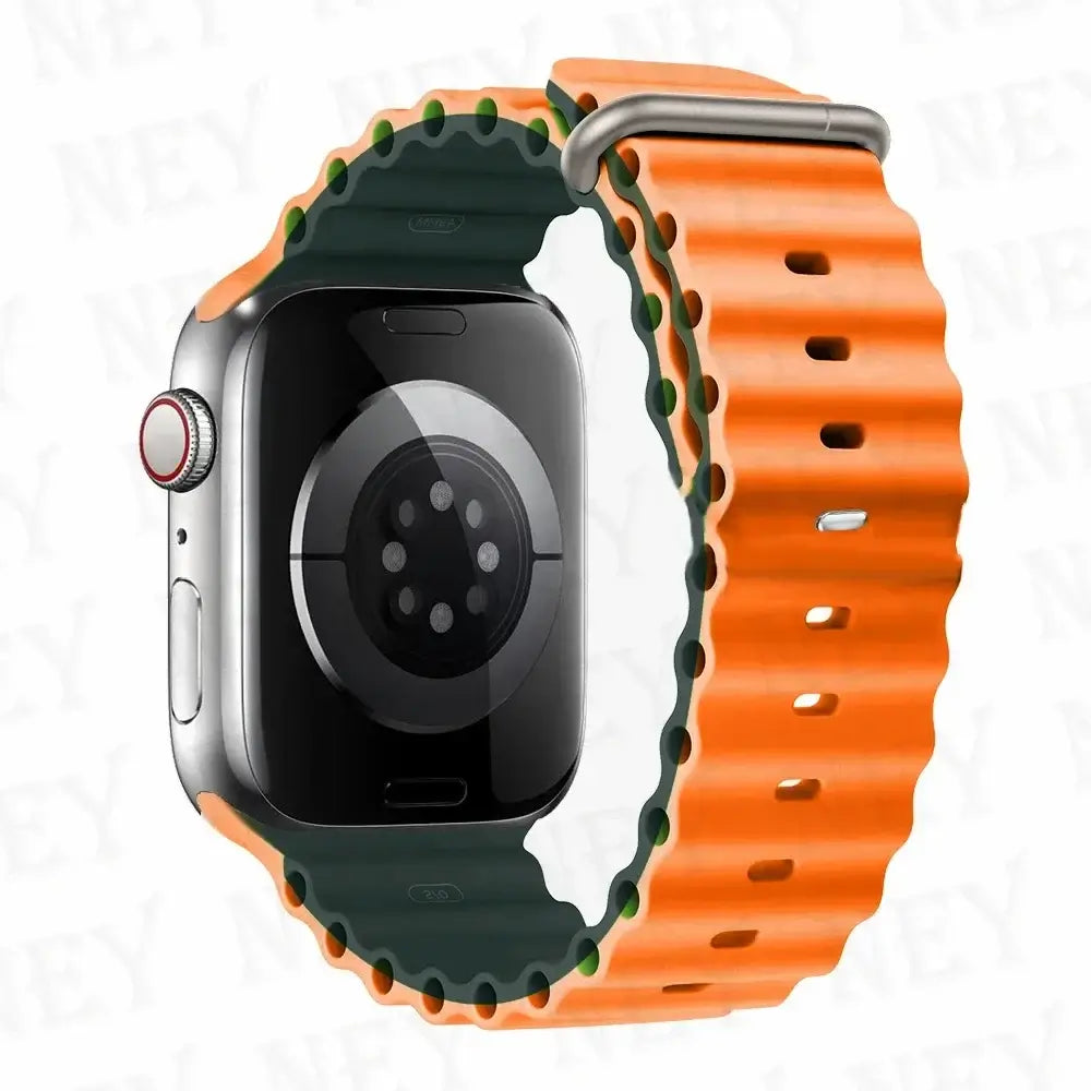 Orange / Forest Green tubular silicone Apple Watch band