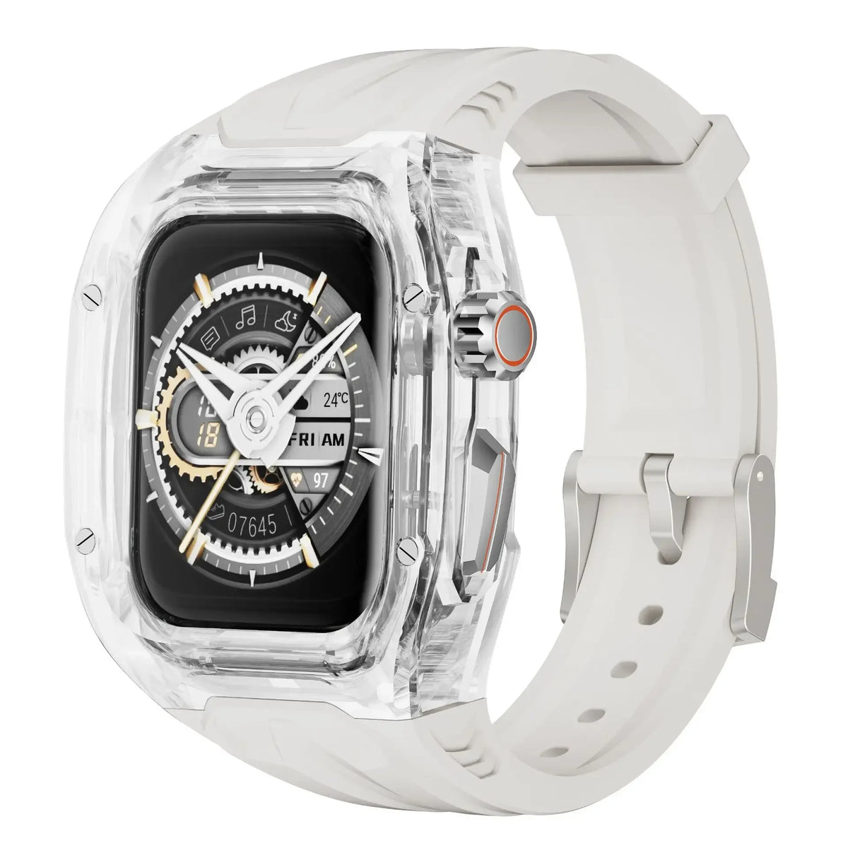 Rubber Apple Watch Band with Transparent Case in Clear / White