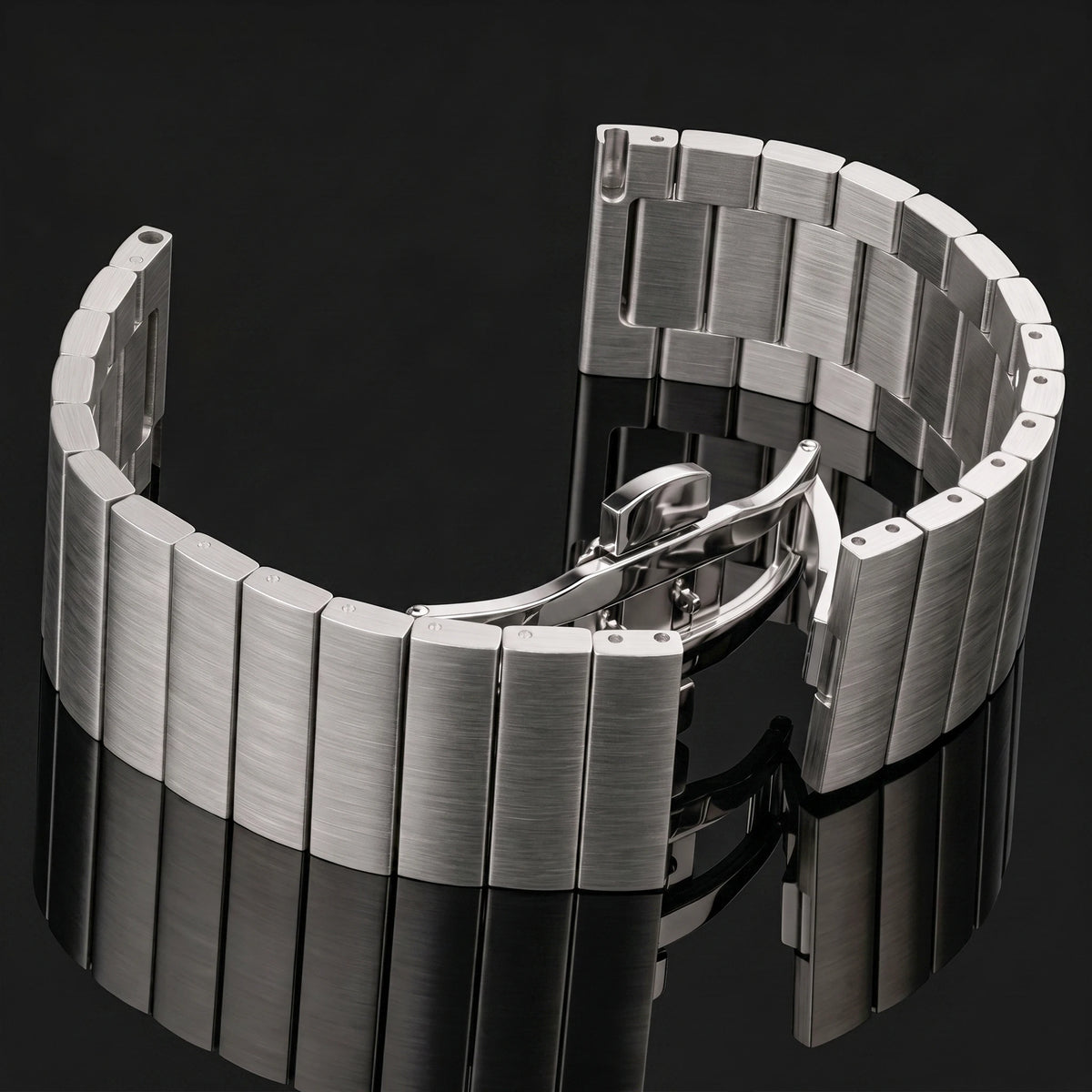 Garmin Brushed Stainless Steel Bracelet — butterfly clasp close-up