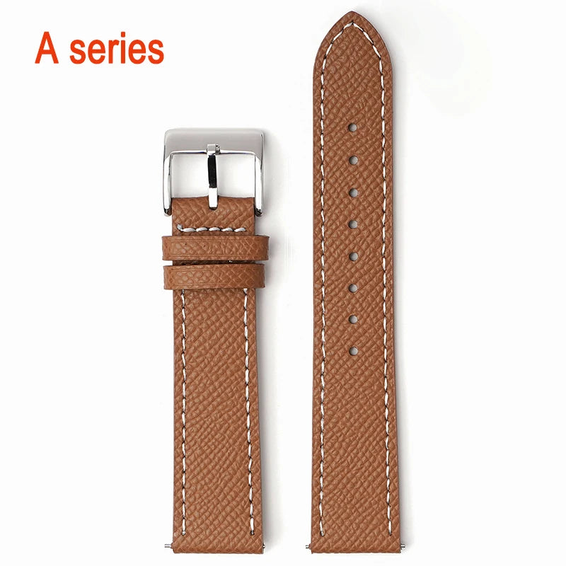 Garmin Epsom Leather Band in Brown, White Stitching with Silver Buckle