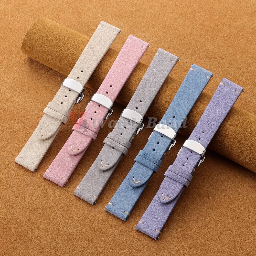 Garmin Suede Butterfly Clasp Band in beige, pink, gray and blue