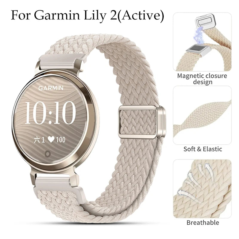 Garmin Lily 2 Braided Nylon Magnetic Band — for Lily 2 Active with feature callouts