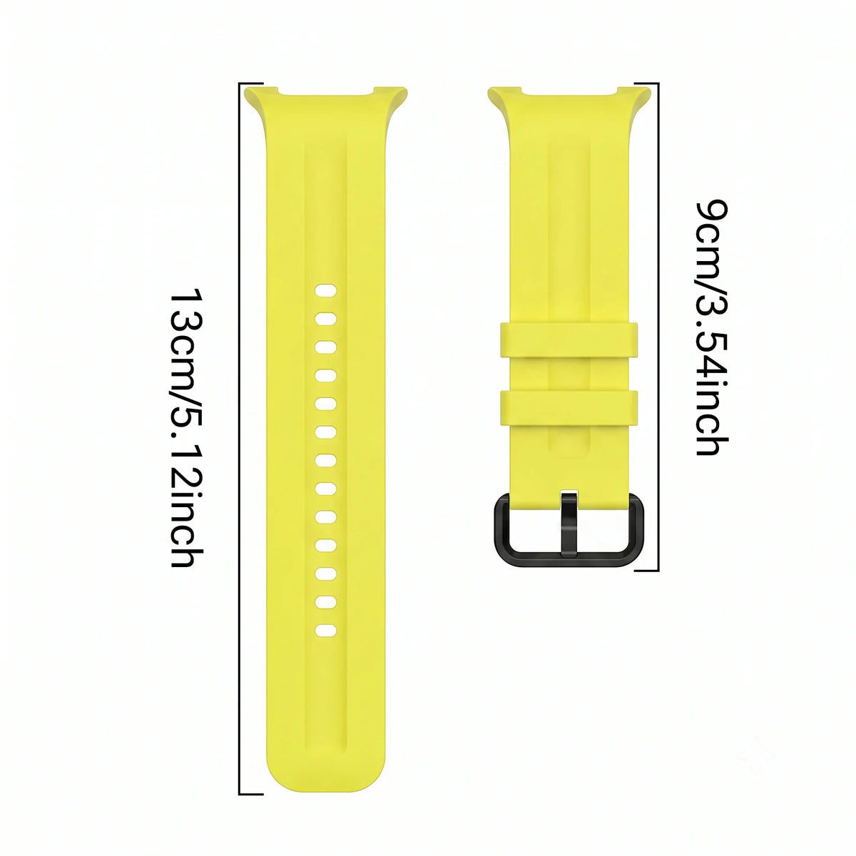 Samsung Galaxy Luminous Silicone Watch Band - Watch8/Watch8 Classic/Watch9 Neon Glow Strap dimensions 13cm x 9cm in yellow silicone.