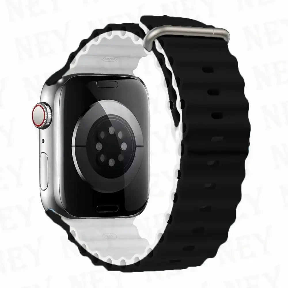 Black / White tubular silicone Apple Watch band