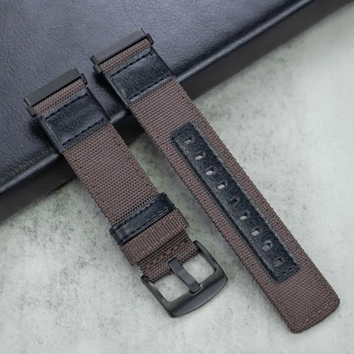 Fitbit Versa & Sense Nylon Band with Leather Details - Brown