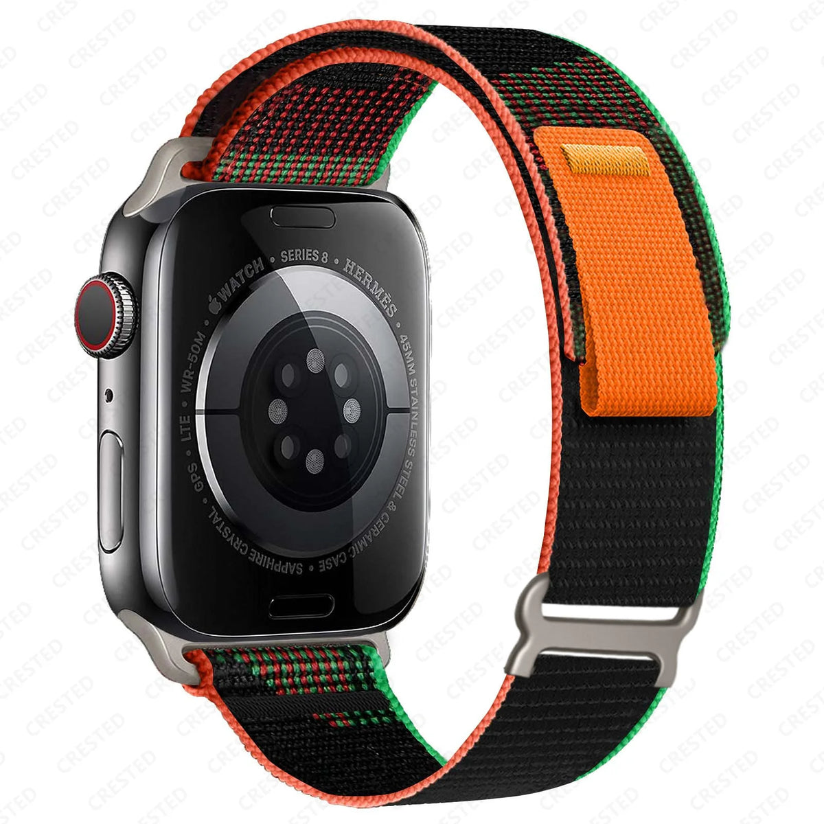 Two-Tone Nylon Apple Watch Trail Loop with Pull Tab in Black / Red / Green