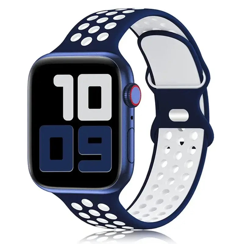 Navy / White perforated silicone Apple Watch sport band
