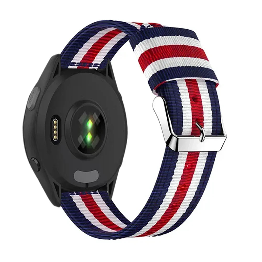 Blue / White / Red Garmin 20/22mm Quick Release Striped Canvas Nylon Band