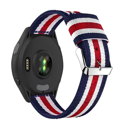 Blue / White / Red Garmin 20/22mm Quick Release Striped Canvas Nylon Band