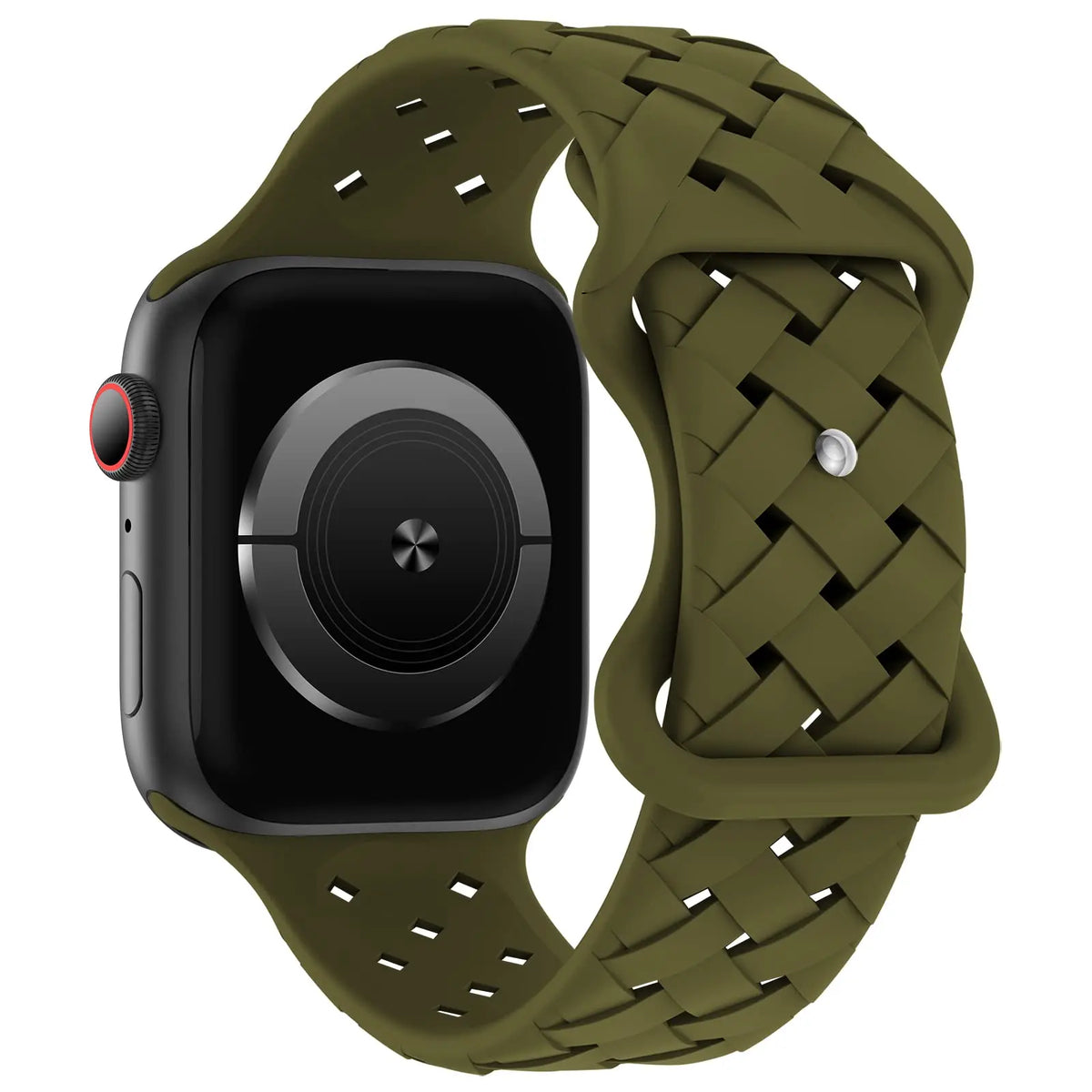 Basket Weave Silicone Apple Watch Band in Olive Green