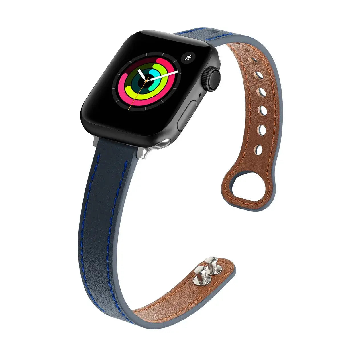 Navy Blue stitched leather Apple Watch band