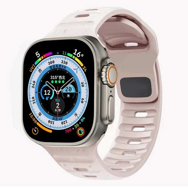 Slotted Silicone Apple Watch Band with Metal Buckle in Pale Blush