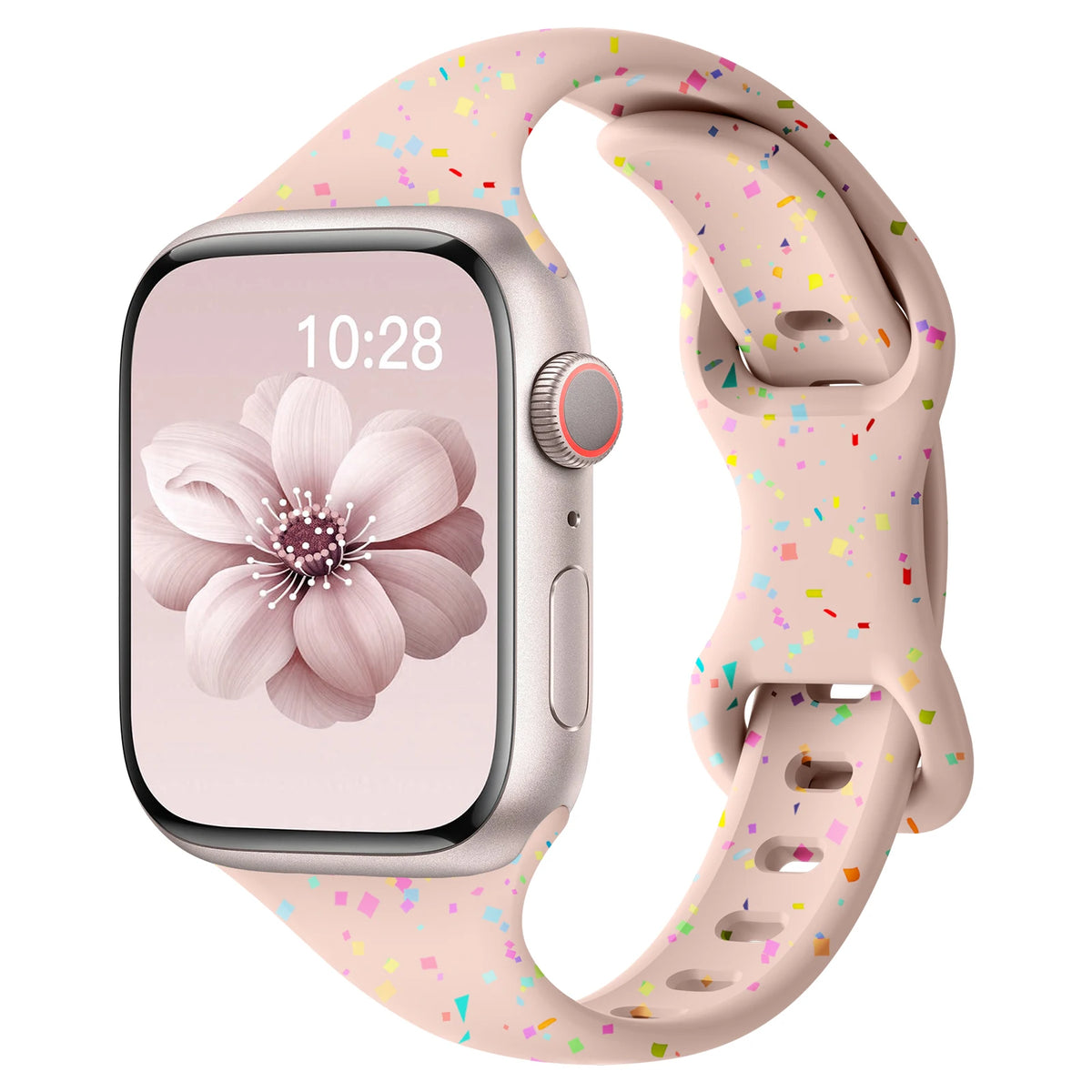 Confetti Speckle Slim Silicone Apple Watch Band in Soft Pink