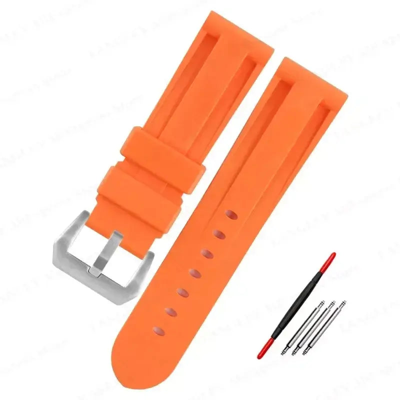 Recessed-Panel Silicone Band in Orange / Silver Buckle for compatible Huawei watches