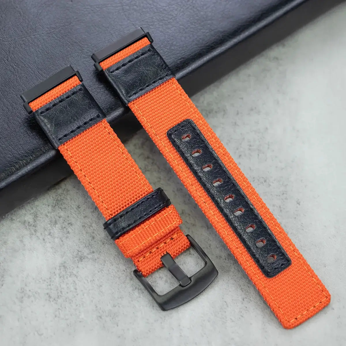 Fitbit Versa & Sense Nylon Band with Leather Details - Orange