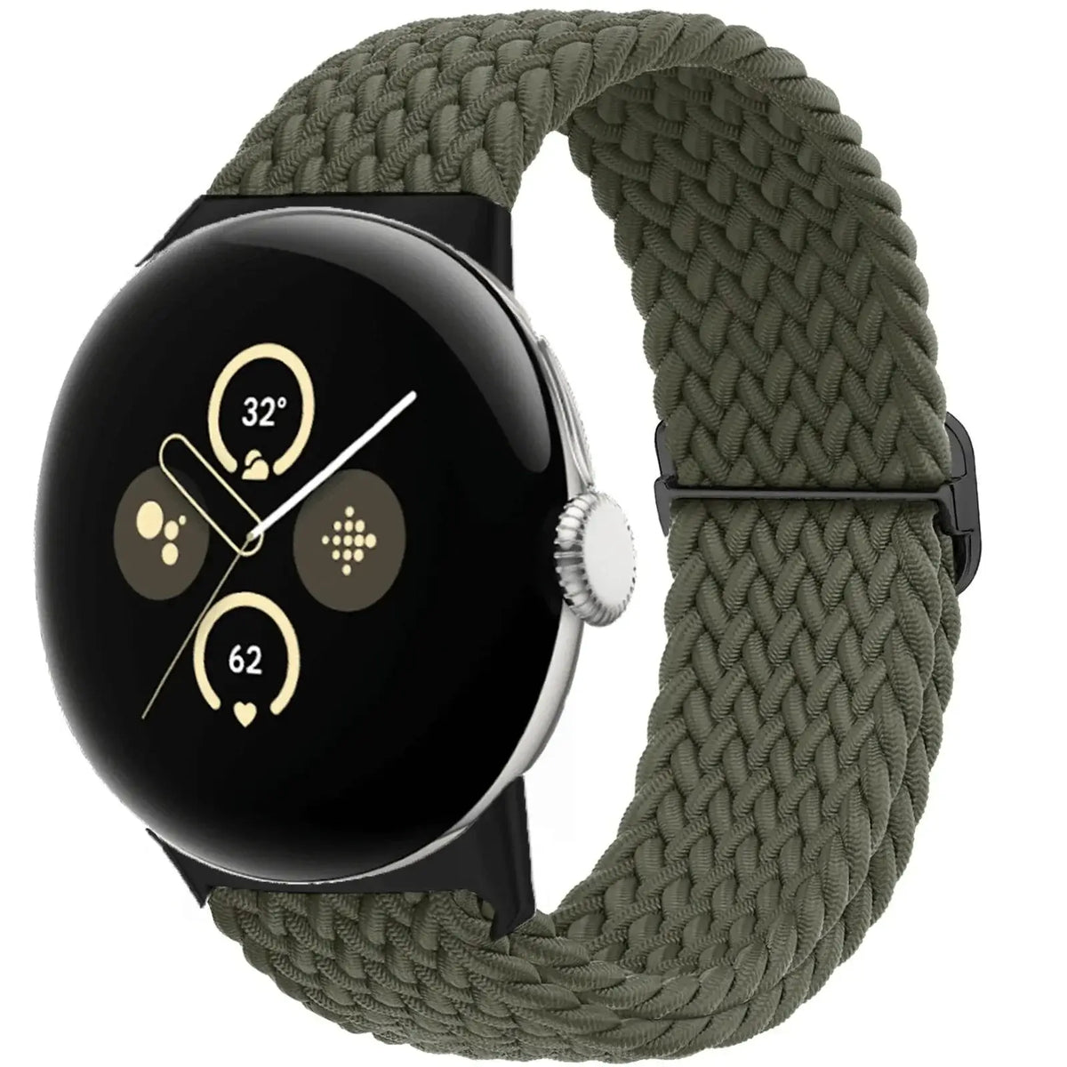 Braided Nylon Google Pixel Watch Loop with Slider in Olive Green