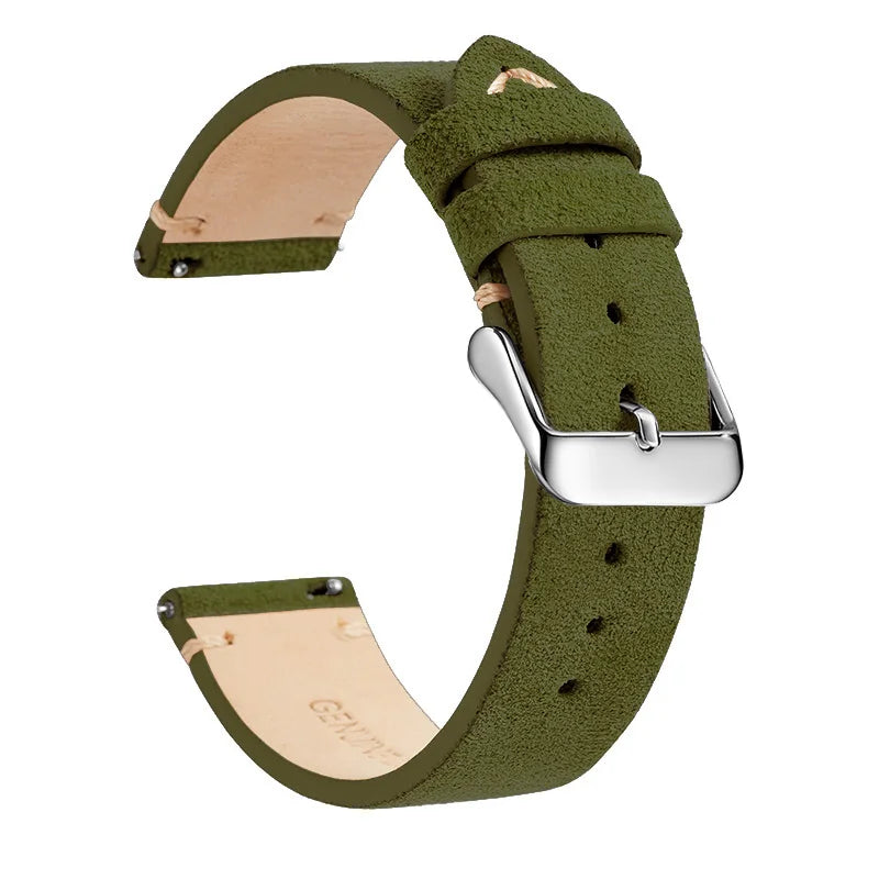 Motorola Moto Suede Leather Band with Buckle Color Options — Olive Green / Silver Buckle