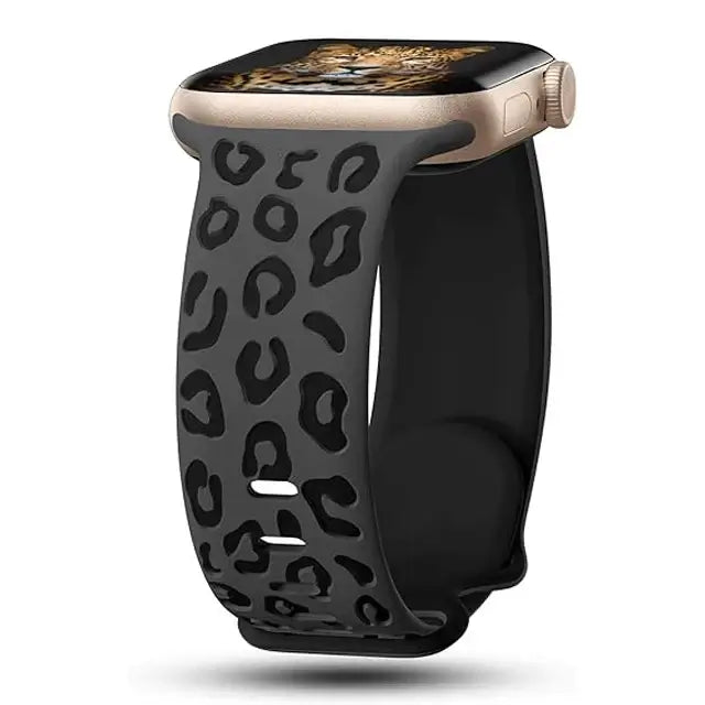 Charcoal / Black leopard-pattern silicone Apple Watch band