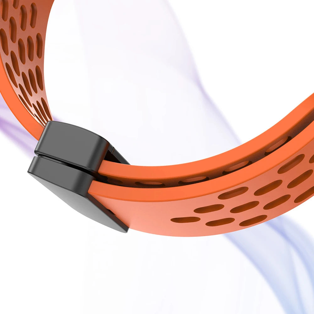 OnePlus Smartwatch Bands Silicone Magnetic Loop Strap Replacement in vibrant orange with black clasp.