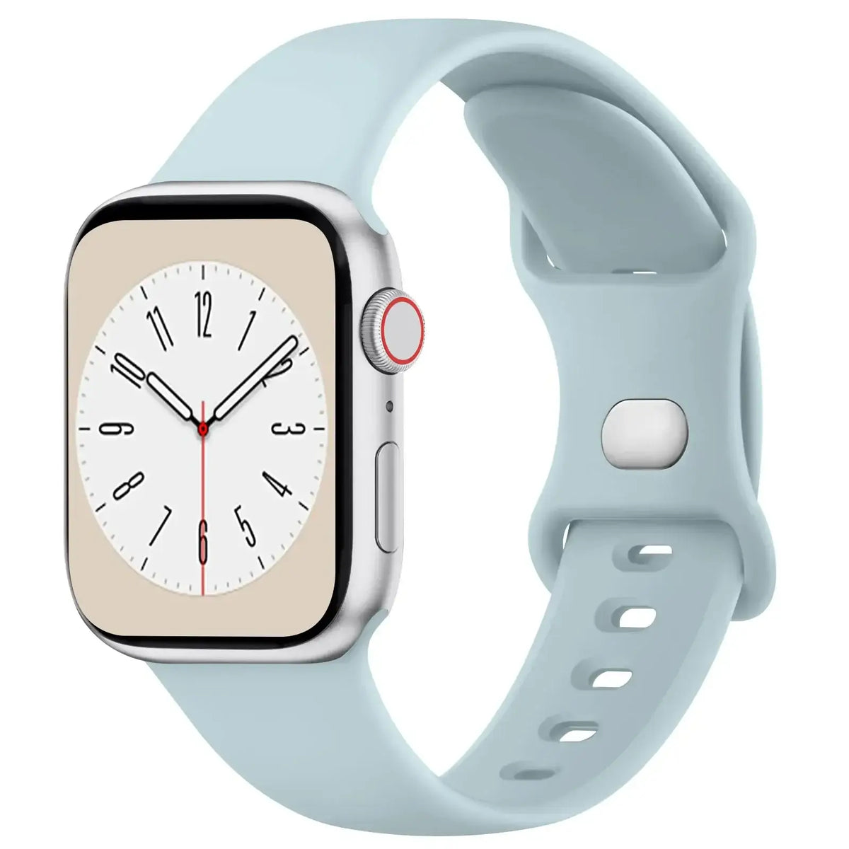 Ice Blue slim silicone Apple Watch band with pin-and-tuck fastening