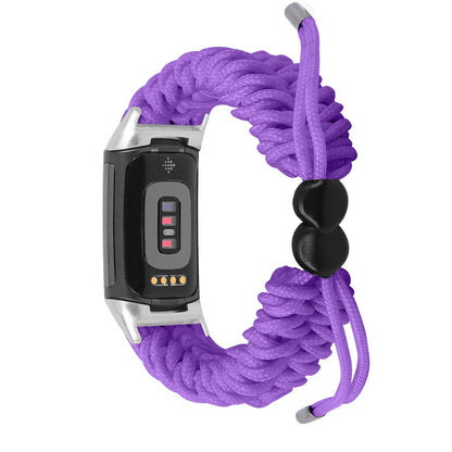 Purple Fitbit Charge 6, 5, 4, 3 and 2 Braided Rope Band, Adjustable